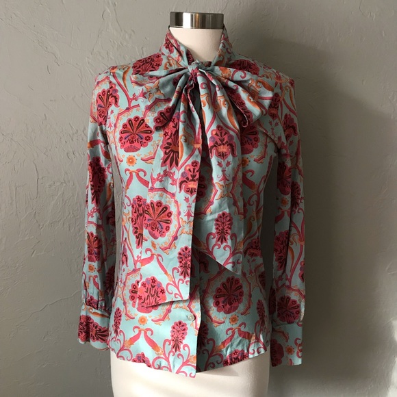 Vintage Tops - Vintage Tie Neck Button Down Blouse